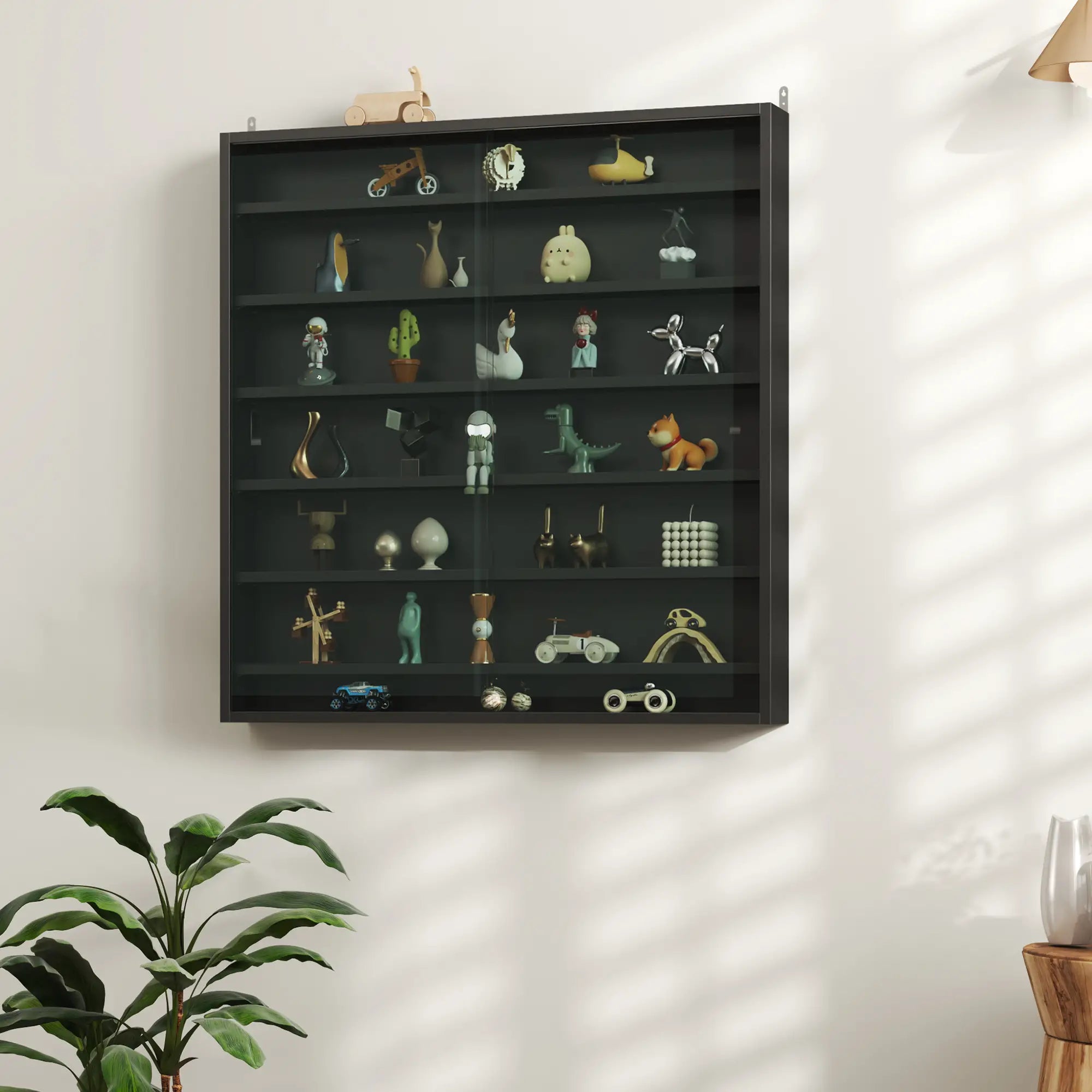 7-Tier Glass Display Cabinet, 2 Doors, 6 Adjustable Shelves, Black Display Bookshelves at Gallery Canada