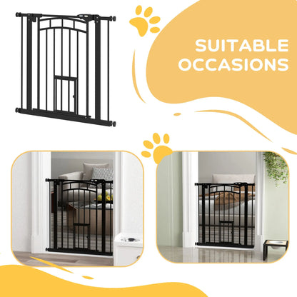 Auto-Close Pet Gate with Cat Door, Double Locking, Fits 29"-31.5" Wide, Black Houses, Kennels & Pens at Gallery Canada