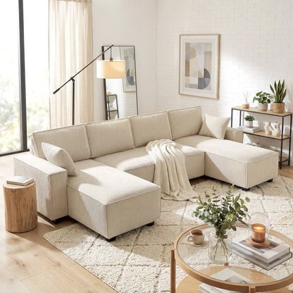 Modular U Shaped Sectional Sofa, Double Chaises, Spring Cushions, Beige L Shaped Couchs at Gallery Canada