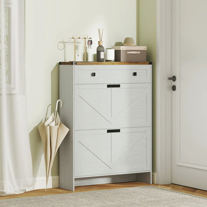 Narrow Shoe Storage Cabinet, 2 Flip Drawers, 1 Drawer, 12 Pairs, White Shoe Storage Cabinets & Racks at Gallery Canada