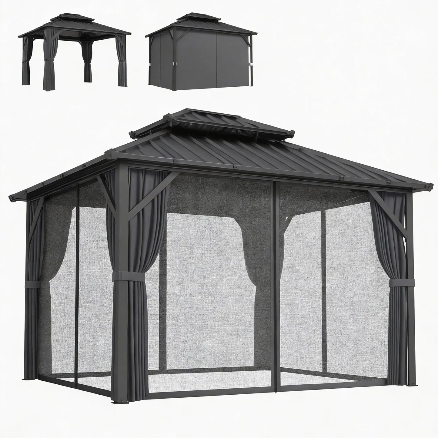 10' x 12' Hardtop Gazebo, Aluminum Frame, Galvanized Steel Roof, Dark Grey Gazebos Dark Gey, Black at Gallery Canada