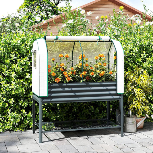 Galvanised Raised Garden Bed, Greenhouse Cover, Metal Planter Box, Dark Grey