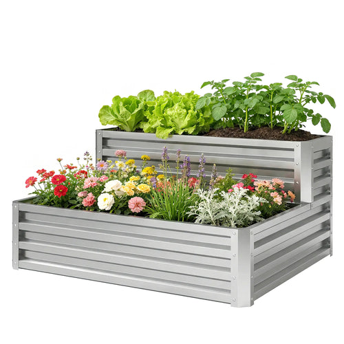 2 Tier Galvanized Raised Garden Bed, Steel Planter Box, 47