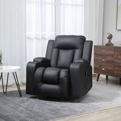 360° Swivel Massage Recliner Chair, 8 Vibration, PU Leather, Black Single Sofas at Gallery Canada