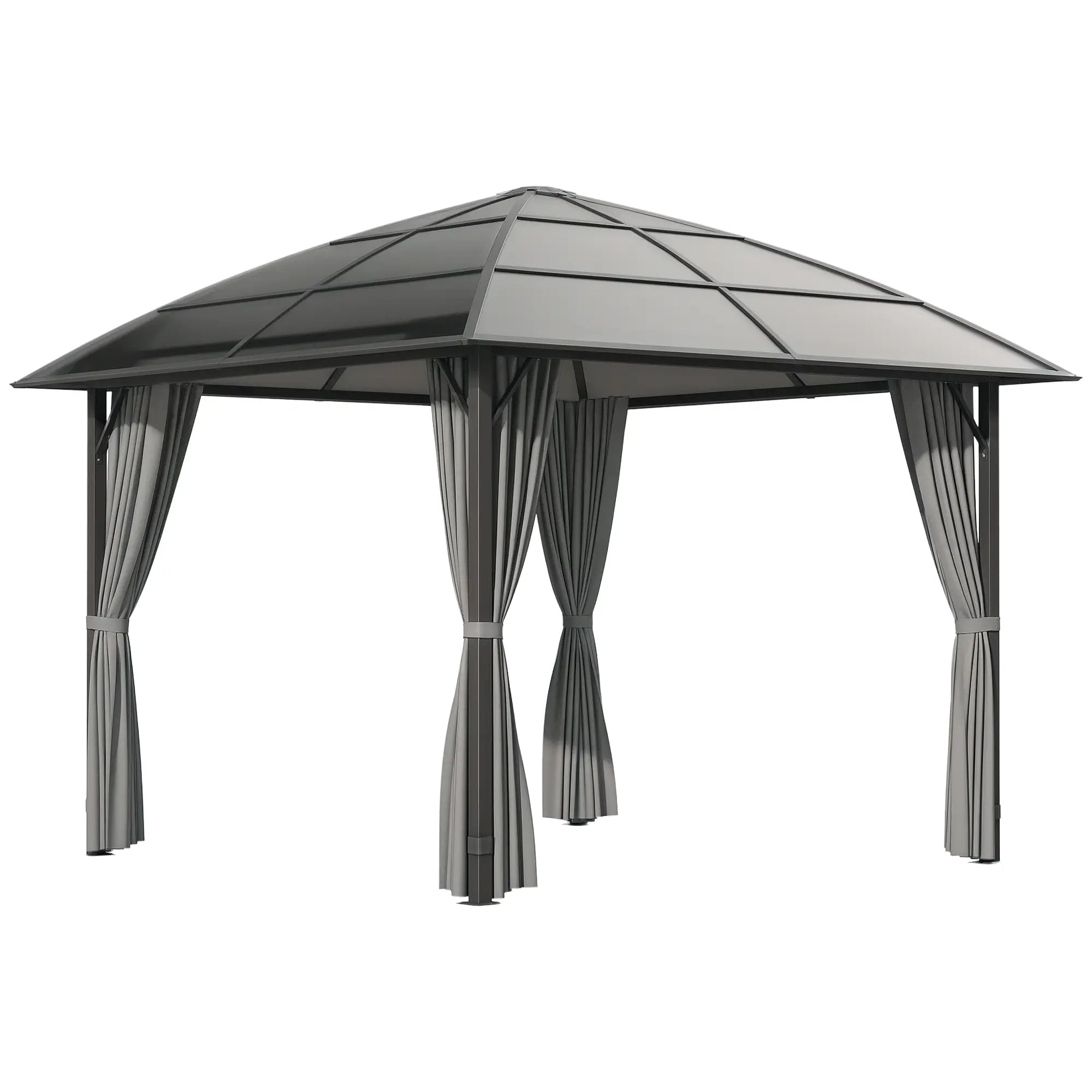 10' X 10' Hardtop Gazebo Canopy, Dark Grey Gazebos Black Roof, Dark Grey Frame and Curtains at Gallery Canada