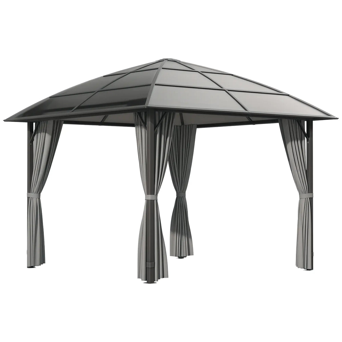 10' X 10' Hardtop Gazebo Canopy, Dark Grey Gazebos Black Roof, Dark Grey Frame and Curtains at Gallery Canada