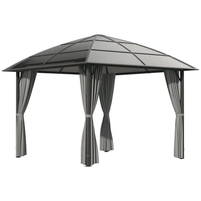 10' X 10' Hardtop Gazebo Canopy, Dark Grey Gazebos Black Roof, Dark Grey Frame and Curtains at Gallery Canada