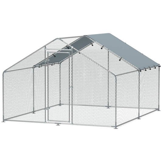 Metal Chicken Coop, 9.8 x 11.2 FT, Walk-In Run With Cover, Lockable Door, Outdoor Poultry Cage For 10-15 Chickens Chicken Coops Silver at Gallery Canada