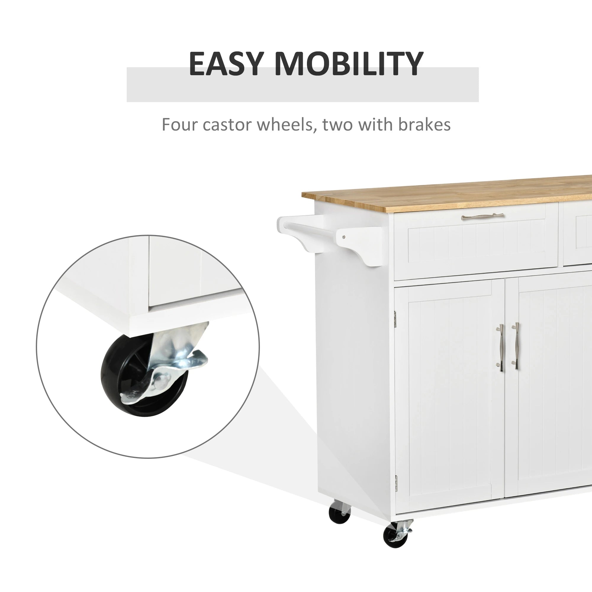 Rolling Kitchen Island, Cart with 2 Drawers, 3 Door Cabinets, 3-Doors, White Kitchen Islands & Kitchen Carts at Gallery Canada