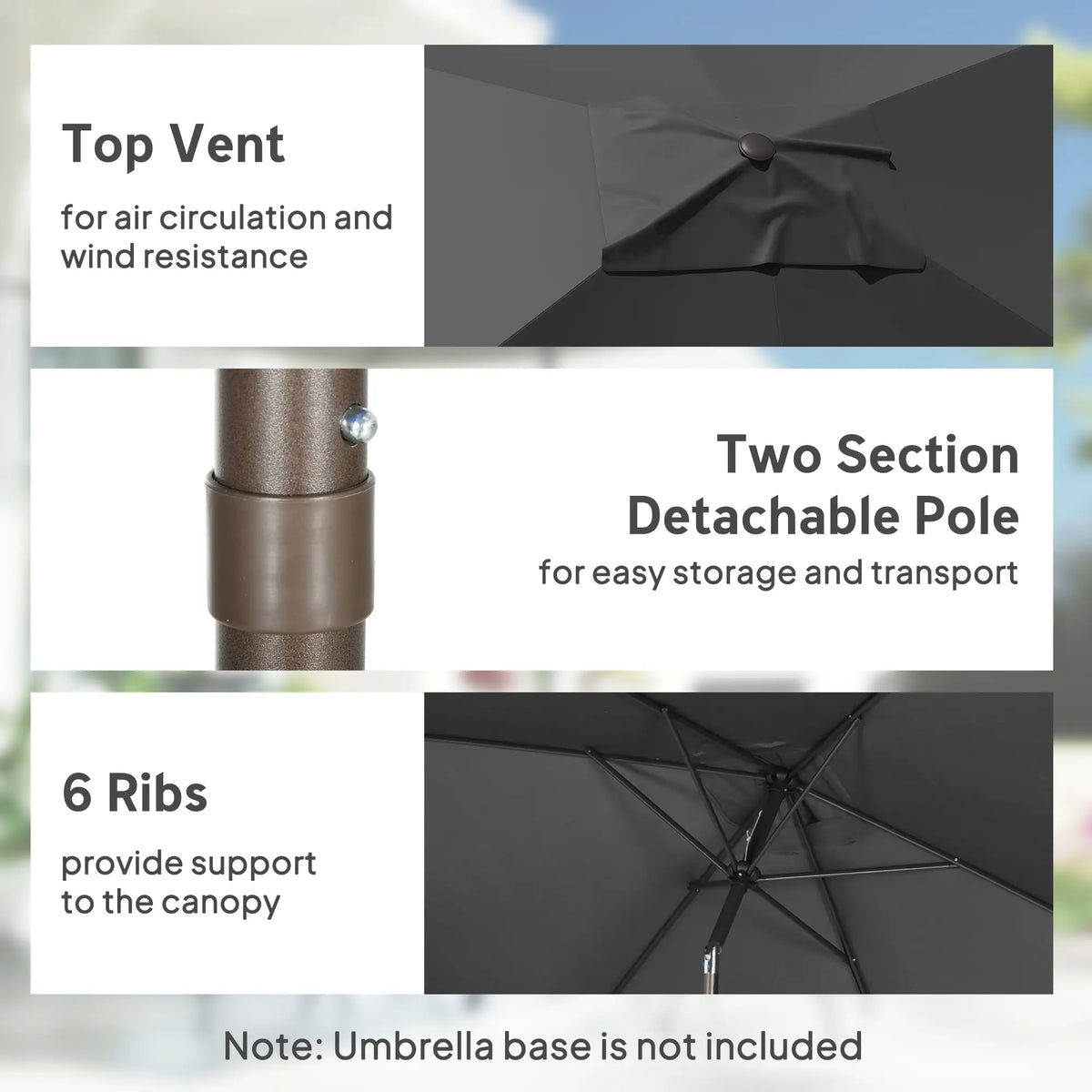 6.5x10ft Rectangle Patio Umbrella, Black