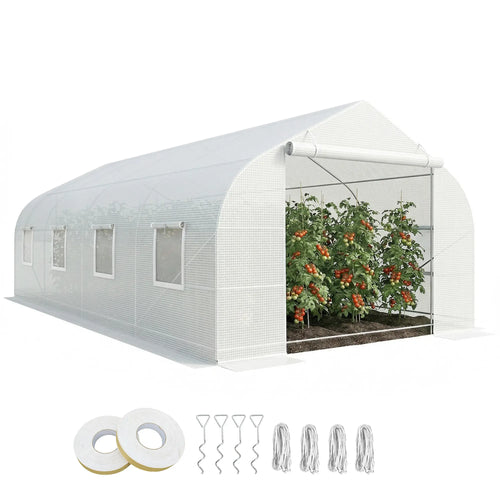 20x10x7ft Walk-In Greenhouse, Plant Growth Tunnel, White