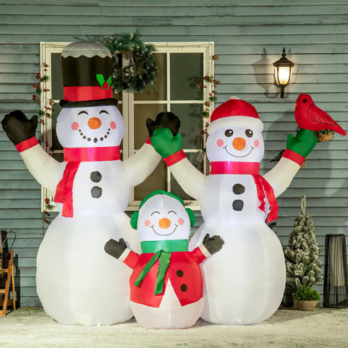8ft Inflatable Christmas Snowman, LED Yard Display, Red Bird