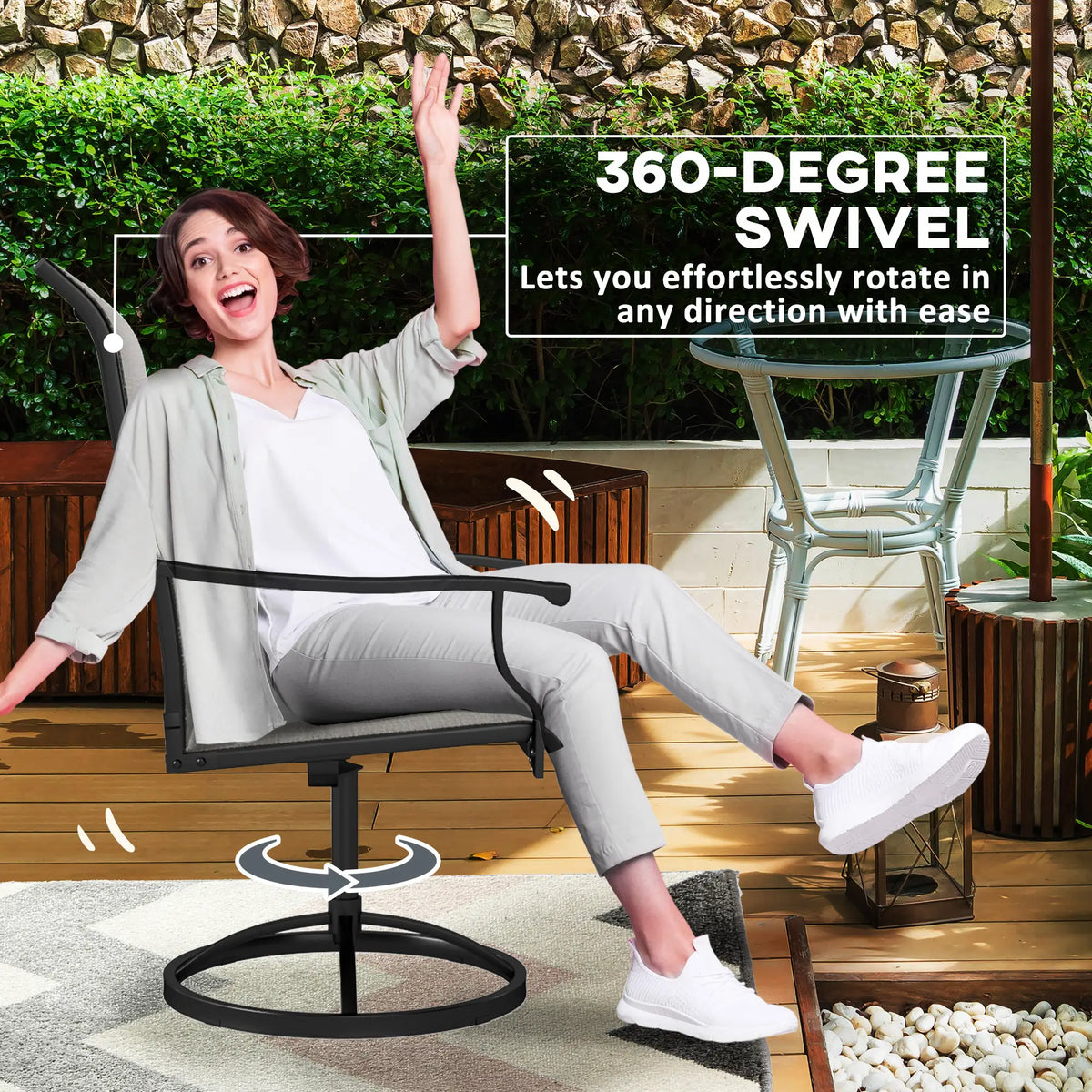 Outdoor Swivel Dining Chairs Set of 2, High Back, All Weather Mesh, Grey Patio Chairs at Gallery Canada