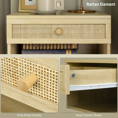 Floating Nightstand Set of 2, Wall Mounted Bedside Table with Drawer, Natural Wood Bedside Tables at Gallery Canada