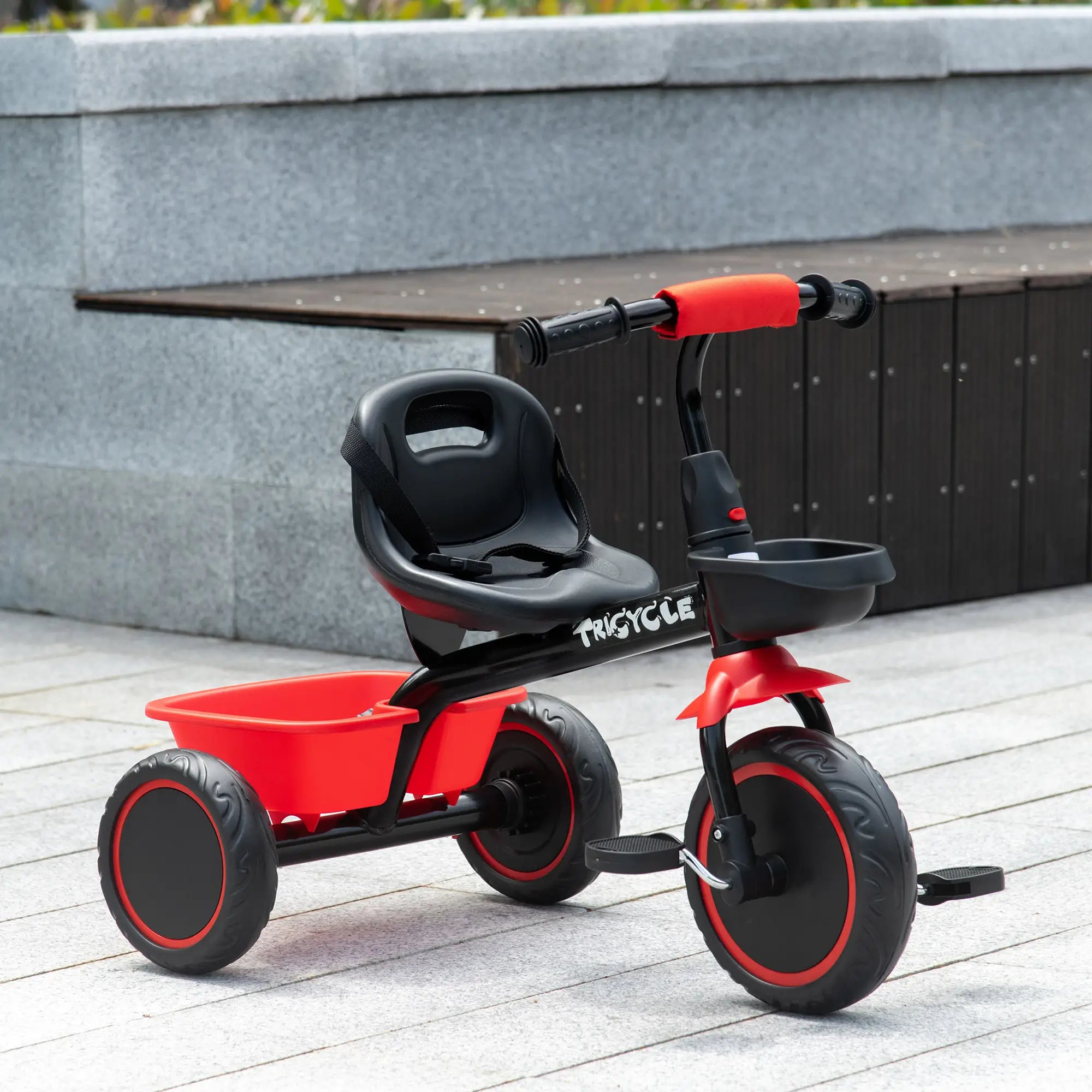 Large Kids Tricycle, Adjustable Seat, Safety Belt, 2 Storage Baskets, Red Tricycles for Kids at Gallery Canada