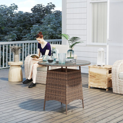 31.5" Round Patio Table with Umbrella Hole, Tempered Glass Top, Brown Coffee Tables at Gallery Canada