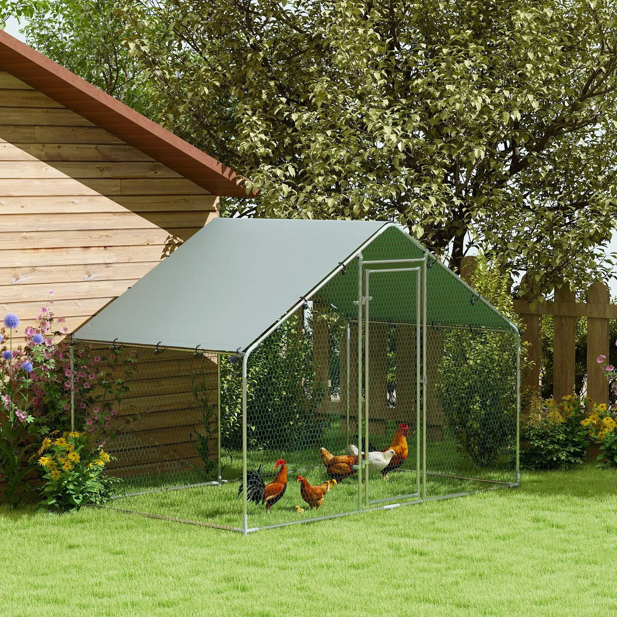 Metal Chicken Coop, 9.8 x 5.6 FT, Walk-In Run With Cover, Lockable Door Chicken Coops at Gallery Canada