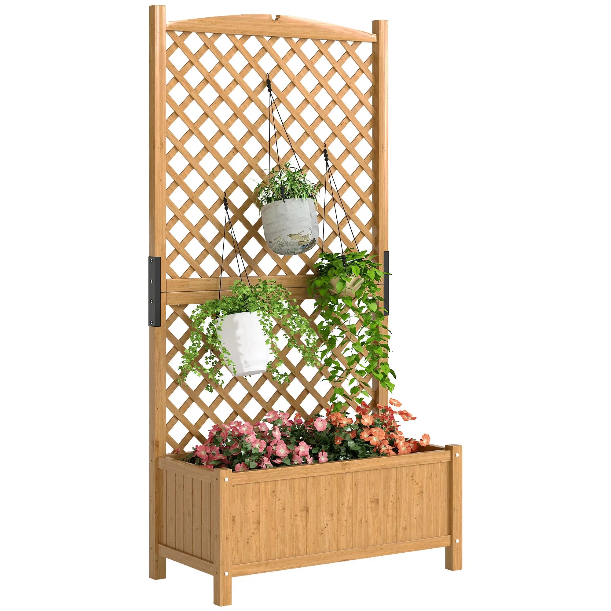 Wooden Raised Garden Bed With Trellis, 35.4