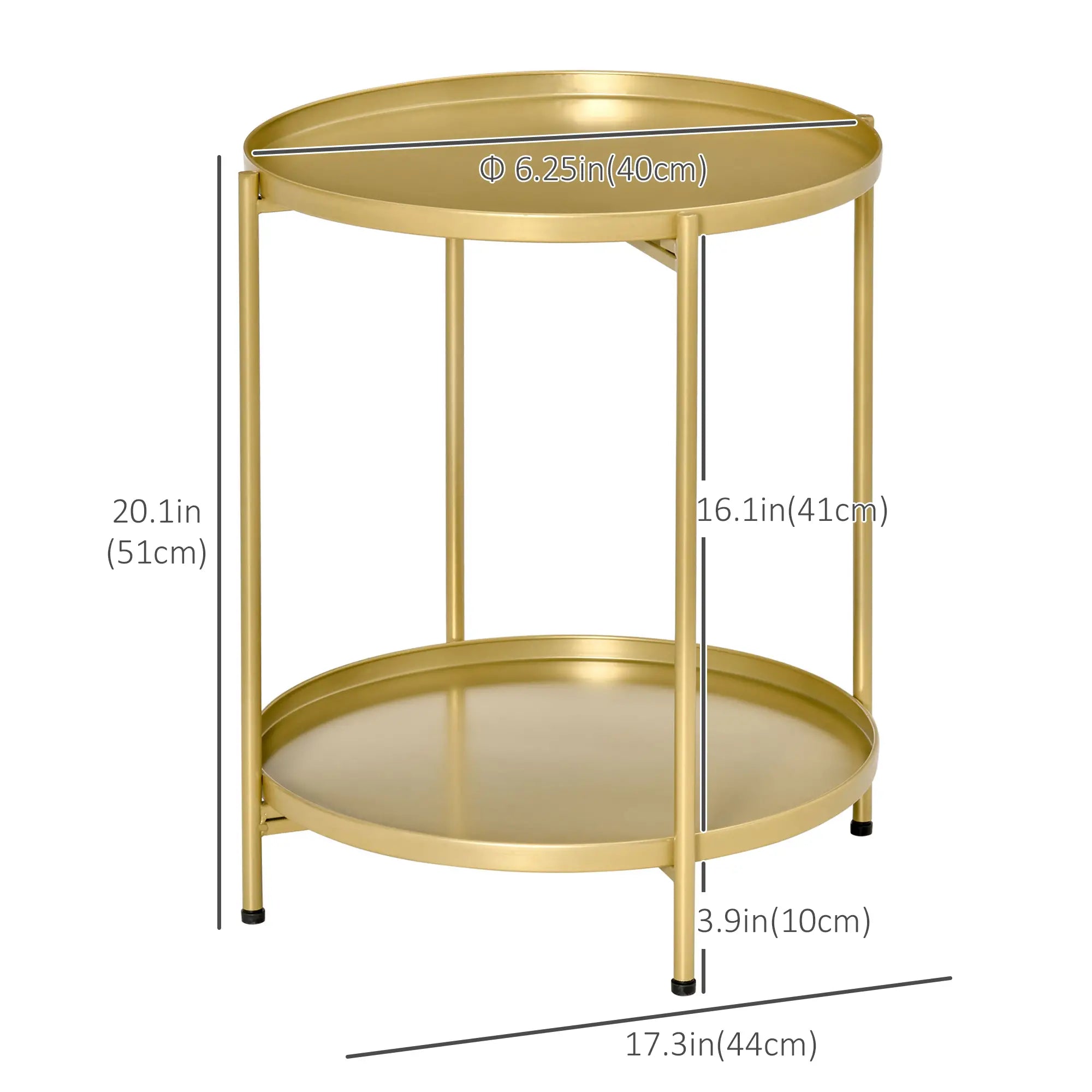 2-Tier Gold Side Table, Round Nightstand, Removable Trays, Folding Metal Frame, Gold Side Tables at Gallery Canada