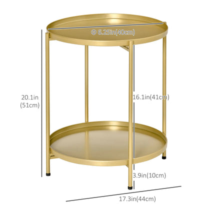 2-Tier Gold Side Table, Round Nightstand, Removable Trays, Folding Metal Frame, Gold Side Tables at Gallery Canada