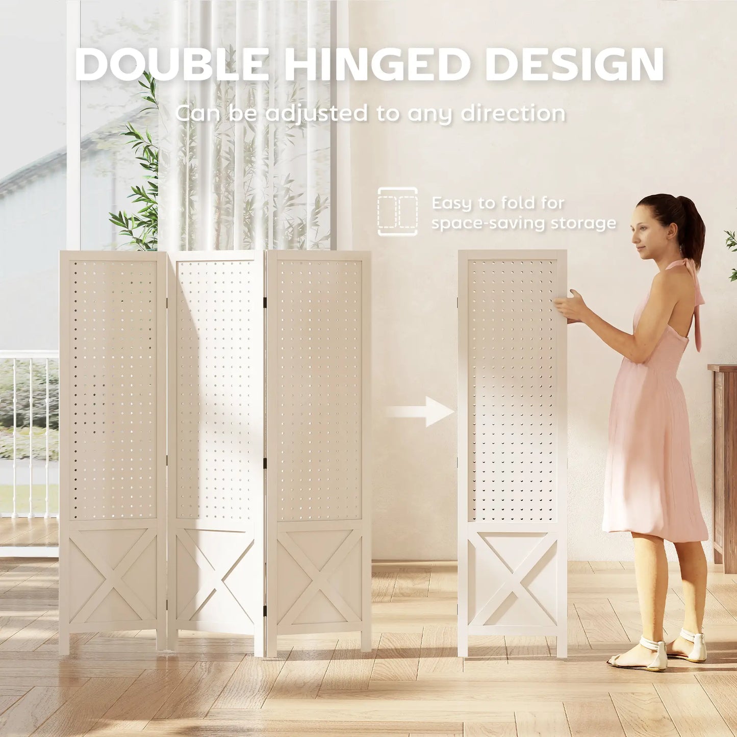 56.9" 3 Panel Wooden Room Divider With Pegboard Display, White Room Dividers at Gallery Canada