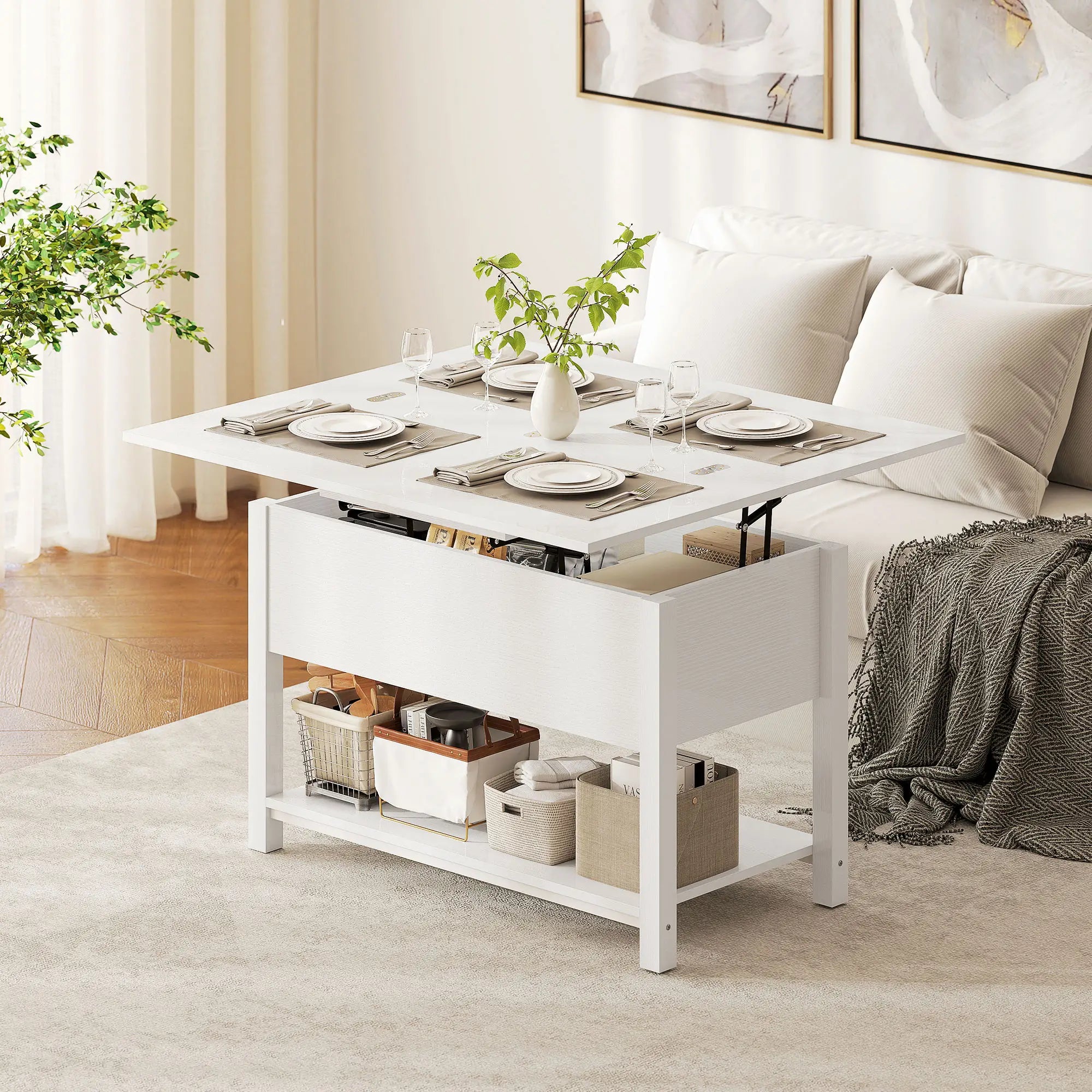 Lift Top Coffee Table, with Storage, White Coffee Tables at Gallery Canada