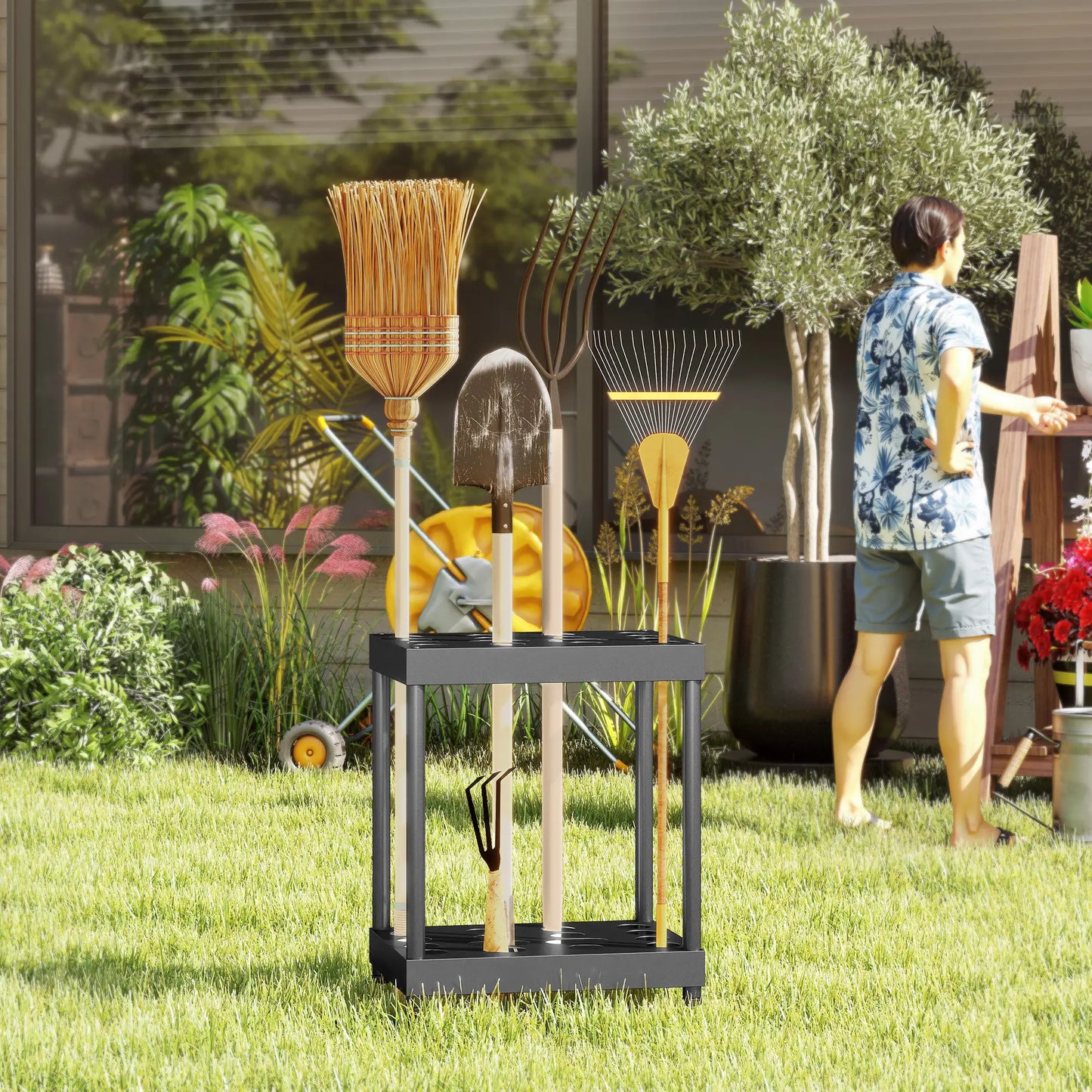 Heavy-Duty Metal Garden Tool Storage Rack, 16 Tool Organizer Garden Accessories at Gallery Canada