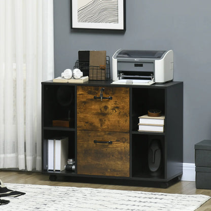 Lateral Filing Cabinet with Wheels, Lockable Drawer, Open Shelves, Rustic Brown Office Cabinets & Cupboards at Gallery Canada