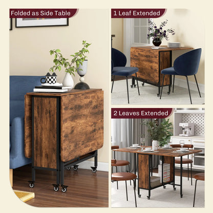 Folding Dining Table, Extendable Kitchen Table, Rustic Brown, 6 Wheels, Brown Dining Tables at Gallery Canada
