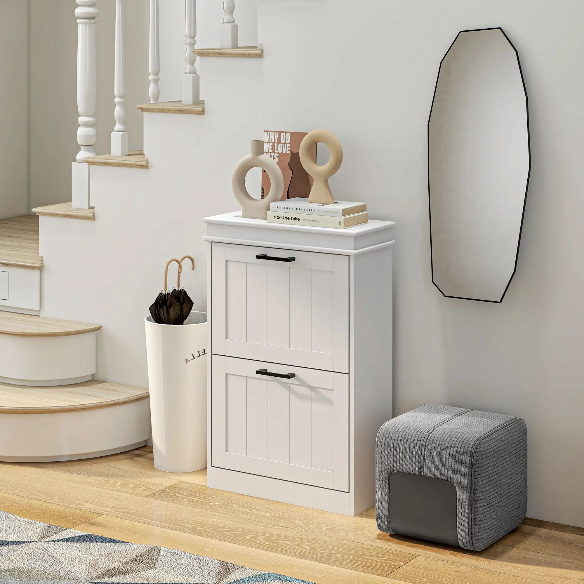 Shoe Storage Cabinet, 2 Flip Drawers, Adjustable Shelves, 10 Pairs, White Shoe Storage Cabinets & Racks at Gallery Canada