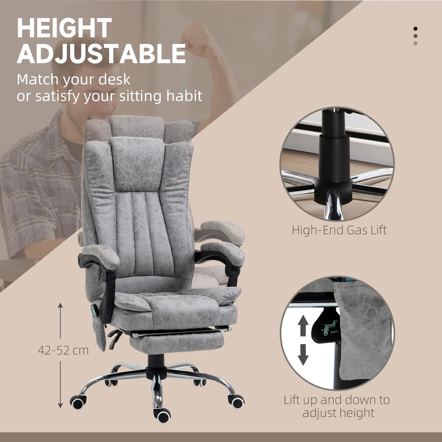 Office Chair, Vibration Massage Recliner, Retractable Footrest, Grey Massage Chairs at Gallery Canada