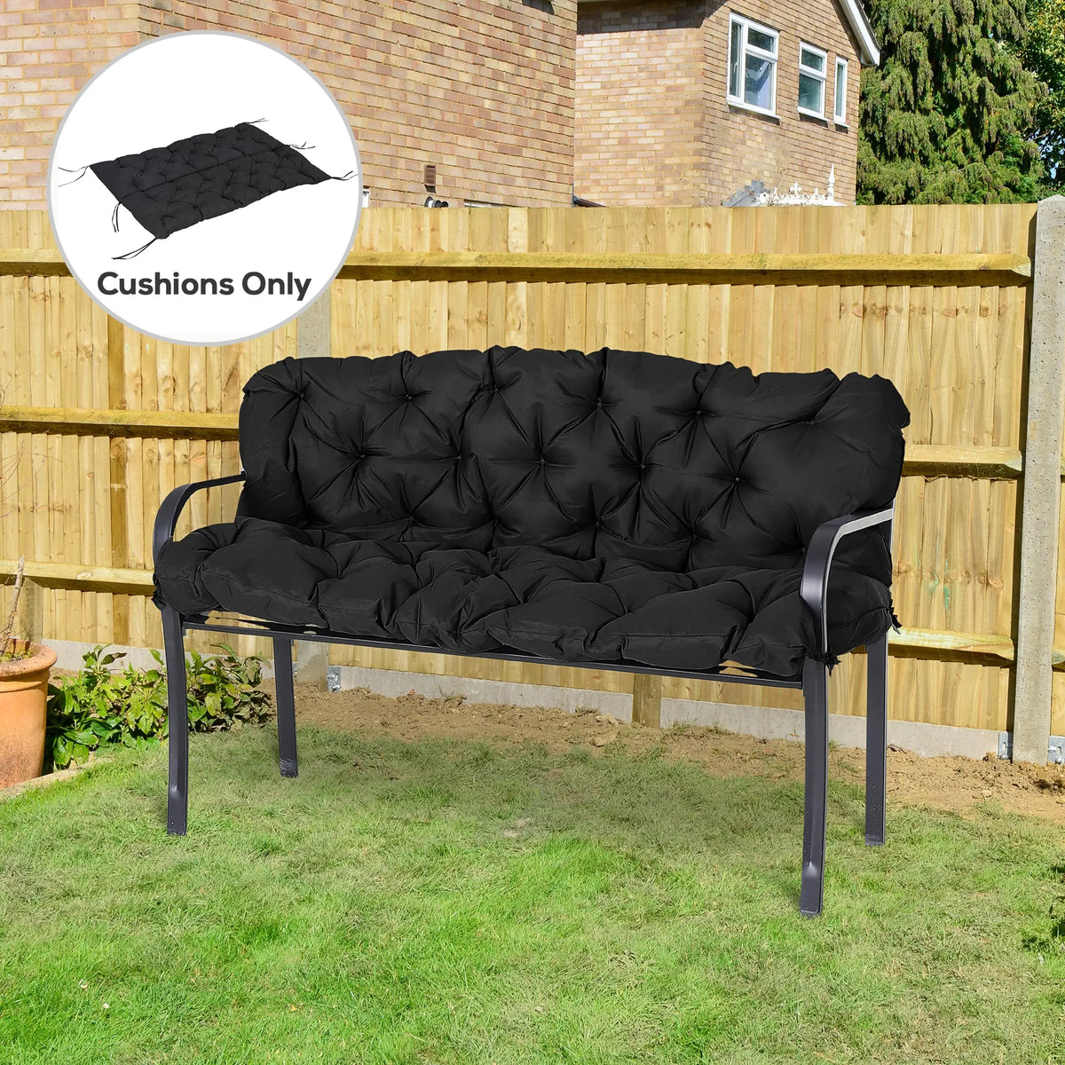 Garden Bench Cushion 3-Seater, Non-Slip, 59.1" x 38.6", Black Patio Chair Cushions at Gallery Canada