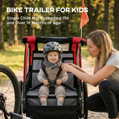 Kids Bike Trailer, 16" Wheels, 5-Point Harness, Storage Bag, 18+ Months, Red Kids Bike Trailers at Gallery Canada