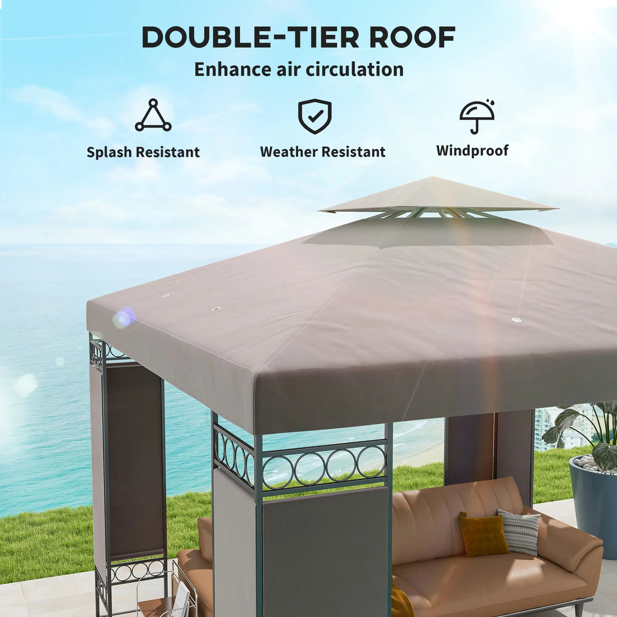 10 x 10 FT Canopy Gazebo, Double Roof, Screen Panels, Metal Frame, Khaki Gazebos at Gallery Canada