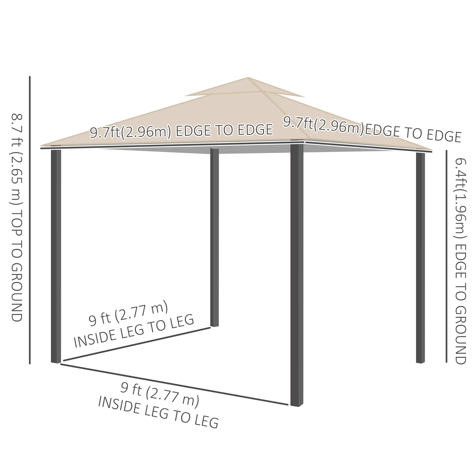 Deck Gazebo with Curtains, Mesh Screen, 10ft x 10ft, Khaki Gazebos at Gallery Canada
