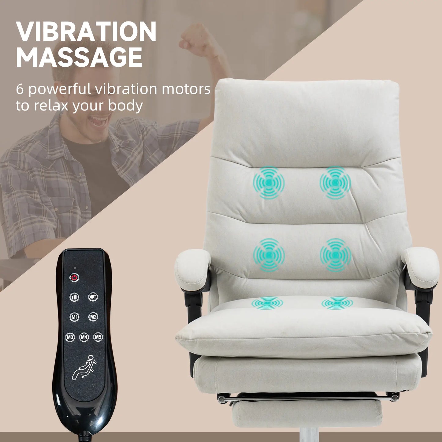Executive Office Chair with Massage and Heat, Reclining Computer Chair with Footrest, Cream White Massage Chairs at Gallery Canada