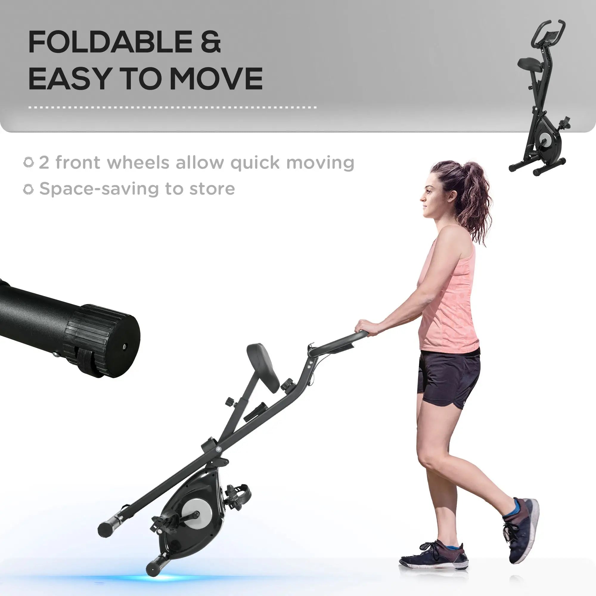 Foldable Exercise Bike, 8-Level Magnetic Resistance, LCD Screen, Phone Holder, Black Exercise & Stationary Bikes at Gallery Canada