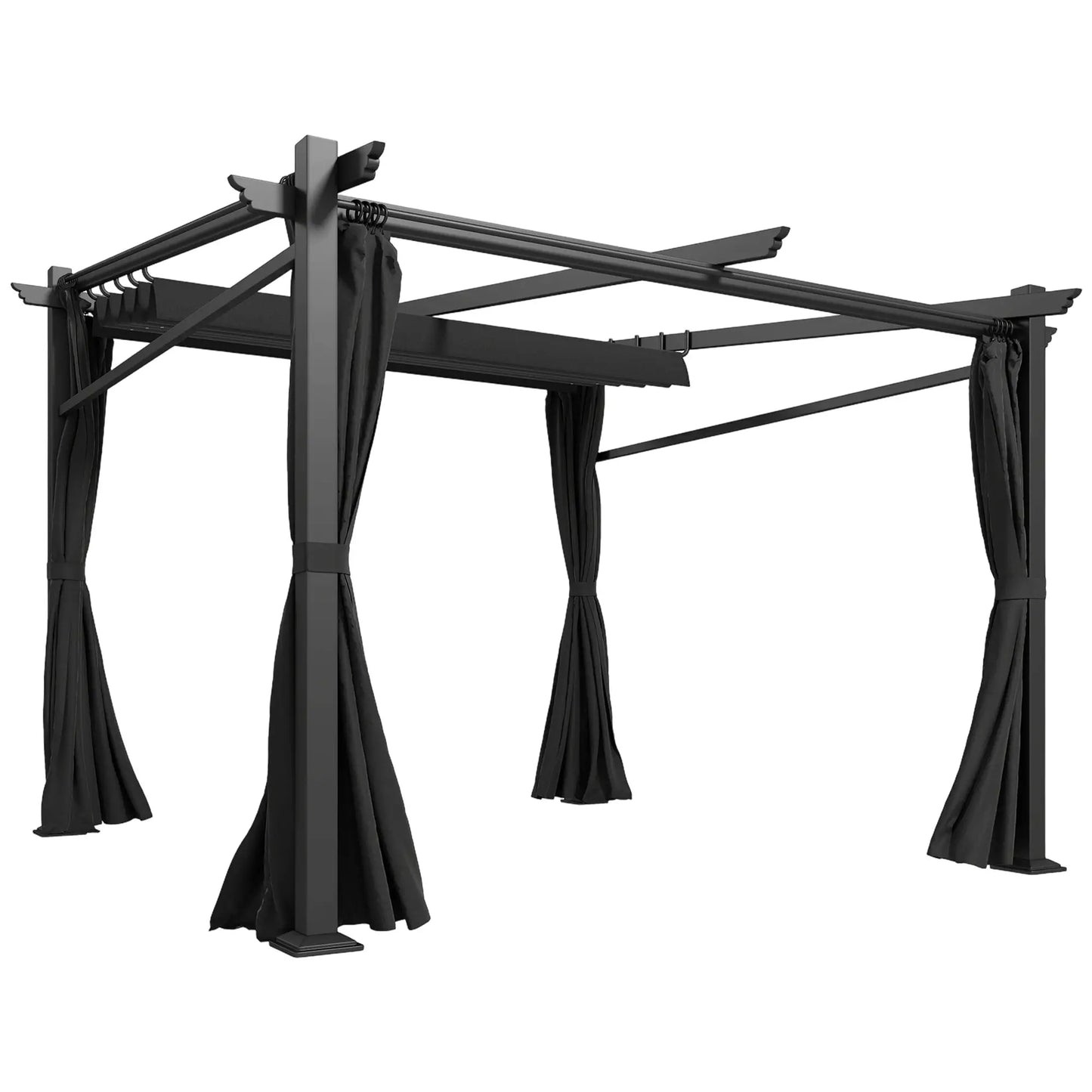 Metal Pergola With Sliding Roof Canopy, 10' x 10', Black Pergolas Black at Gallery Canada