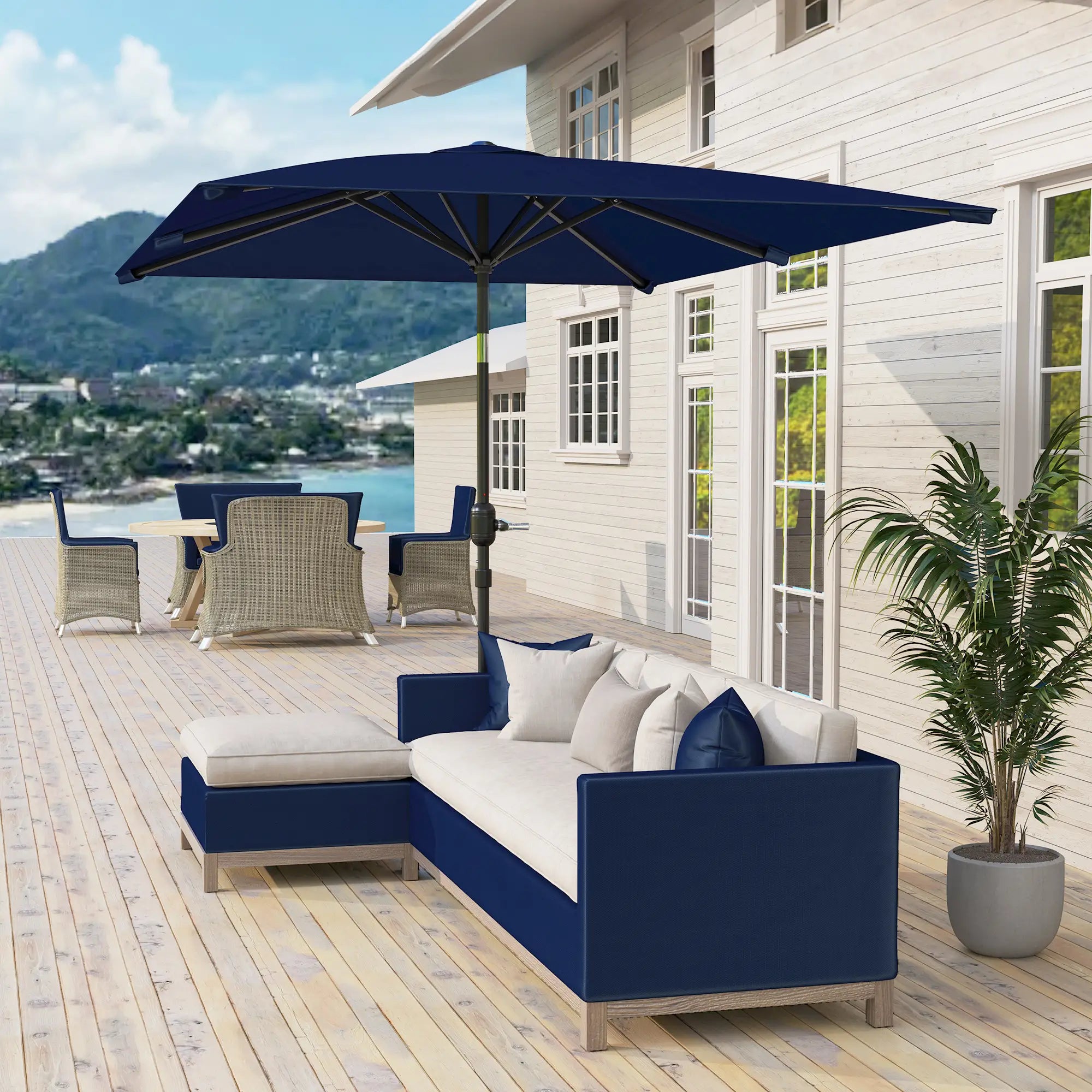6.5x9.6ft Rectangle Aluminum Tilt Patio Umbrella, Navy Blue Sun Umbrellas at Gallery Canada