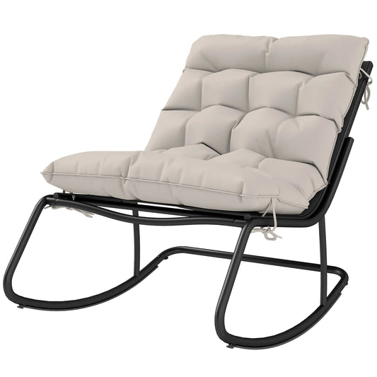 Oversized Rocking Patio Chair With 25" Wide Seat And Cushion, Khaki Outdoor Rocking Chairs Khaki at Gallery Canada