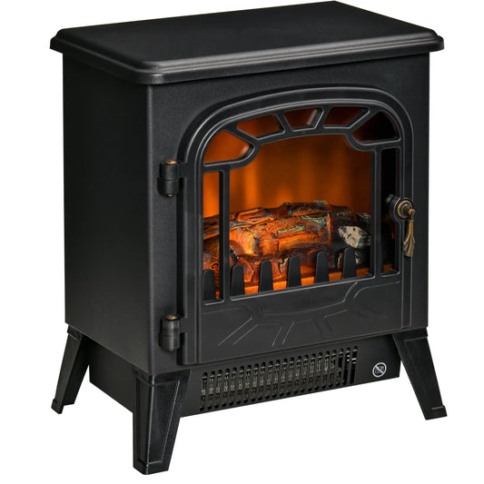 Freestanding Electric Fireplace Stove Heater, Realistic Flame, Overheat Protection, 750W/1500W, Black Electric Fireplaces Black at Gallery Canada