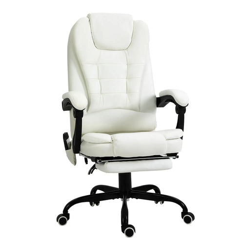 7-Point Vibrating Massage Chair, Reclining Office Chair, Adjustable Height, White