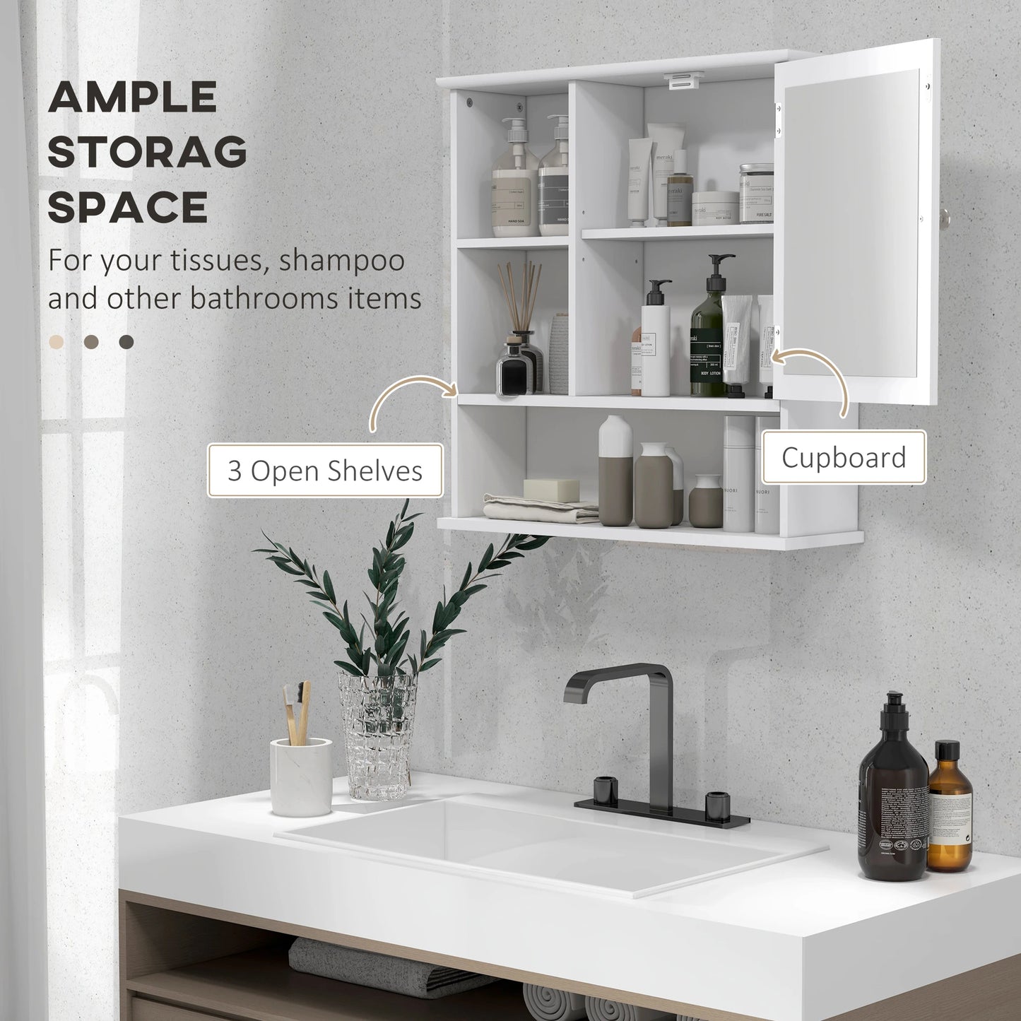 Wall-Mounted Medicine Cabinet, Bathroom Mirror with Shelves, White Mirror Medicine Cabinets at Gallery Canada