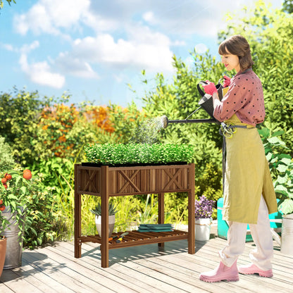 Wooden Raised Garden Bed, Elevated Planter Box, 34"x18"x30", Carbonized Raised Garden Beds at Gallery Canada