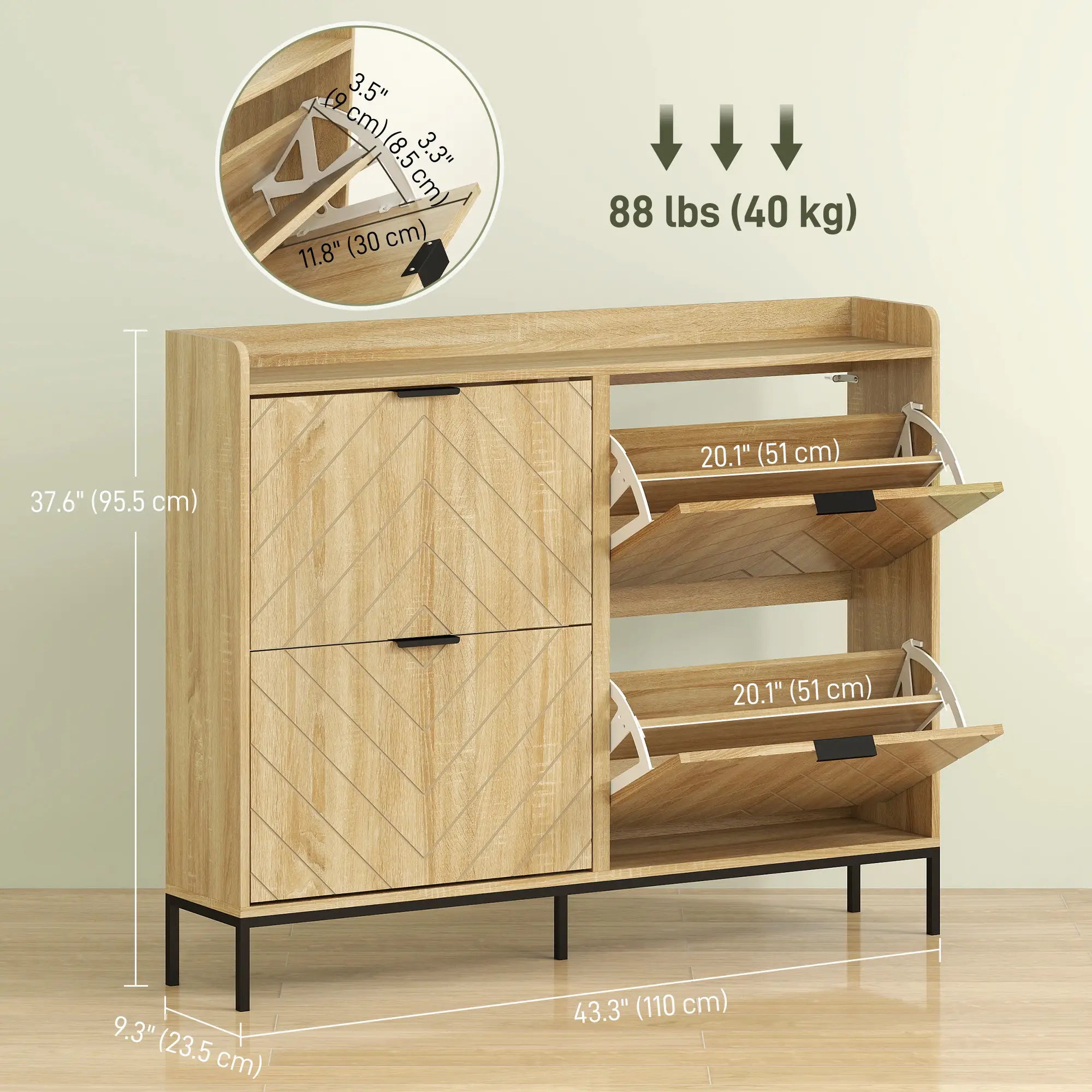 Narrow Shoe Storage Cabinet, 4 Flip Drawers, Holds 16 Pairs, Oak Shoe Storage Cabinets & Racks at Gallery Canada