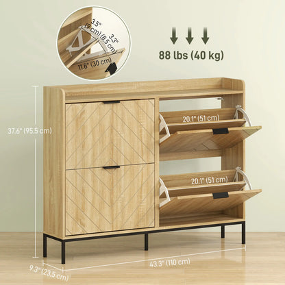 Narrow Shoe Storage Cabinet, 4 Flip Drawers, Holds 16 Pairs, Oak Shoe Storage Cabinets & Racks at Gallery Canada