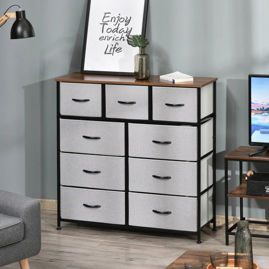 9-Drawer Dresser, 4-Tier Fabric Storage Tower, Grey Storage Cabinets Dark Walnut & Grey at Gallery Canada