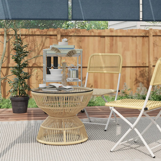 Rattan Outdoor Coffee Table, Patio End Table, Tempered Glass Top, Steel Frame Patio Side Tables Natural at Gallery Canada
