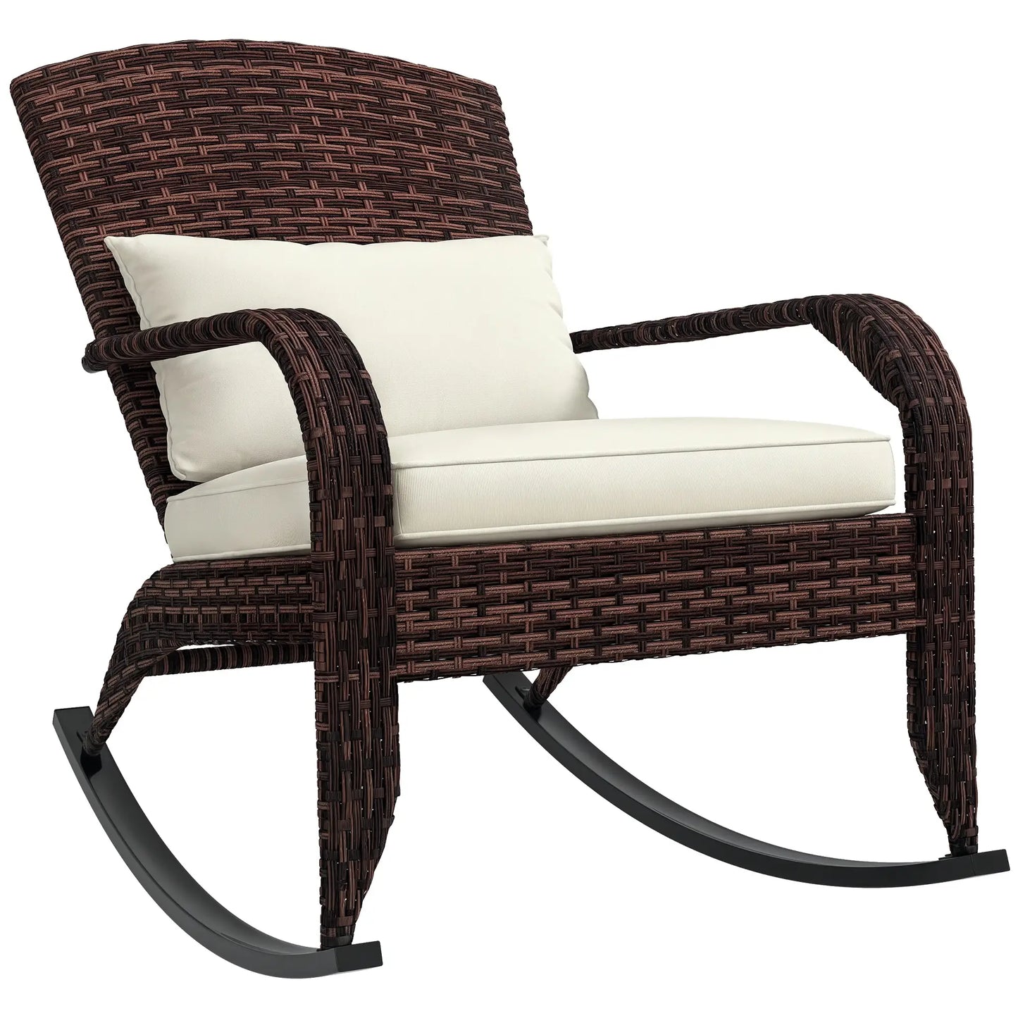 Outdoor Wicker Rocking Chair, High Back, Seat Cushion, Cream/Brown Outdoor Rocking Chairs at Gallery Canada