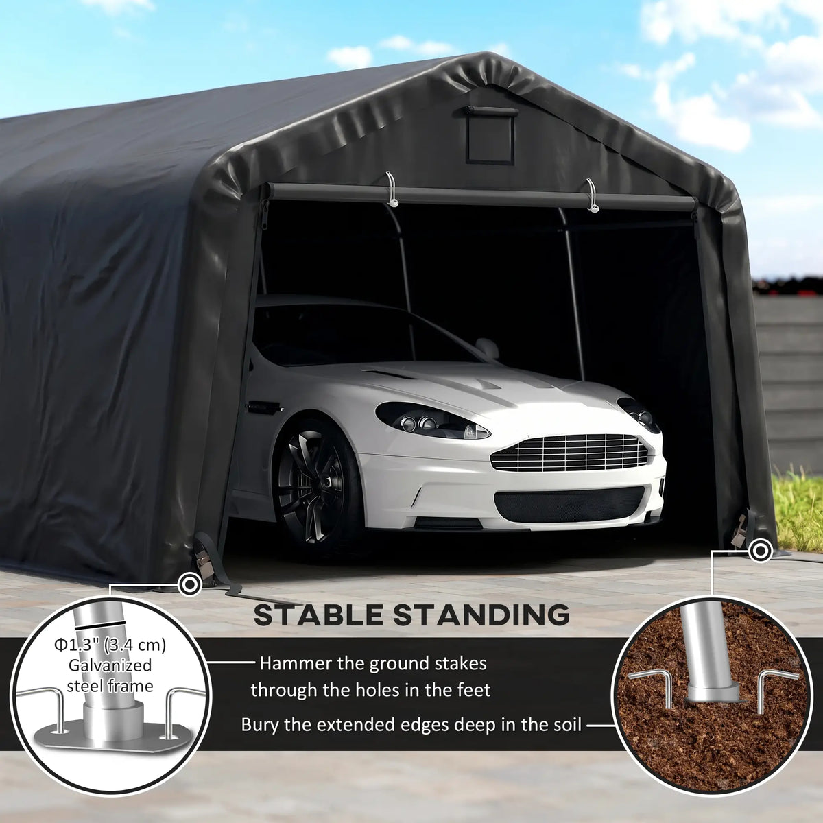 12' x 20' Portable Garage, Heavy Duty Carport Canopy, Black Car Shelters at Gallery Canada